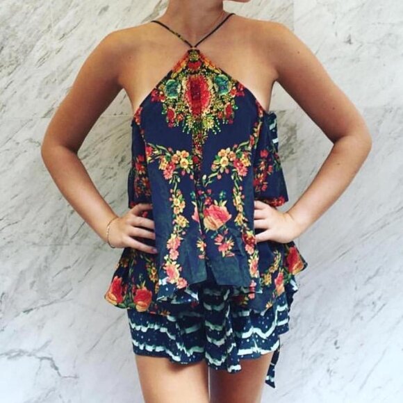 Camilla‎ Lift the Veil Flounce Halterneck Layered Playsuit Romper Size 1 b57 - Picture 8 of 16